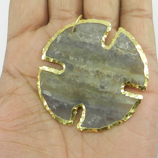 Agate Arrowhead Religion Wheel Shape 55mm Gold Electroplated Pendant
