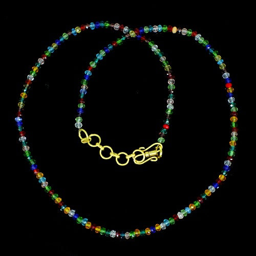 Multi Glass Beads Necklace Brass 18K Gold Plated 16.13 Gram 4mm 11 Inch