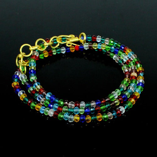 Multi Glass Beads Necklace Brass 18K Gold Plated 16.13 Gram 4mm 11 Inch