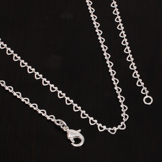 Silver Plated Heart Link Brass Chain