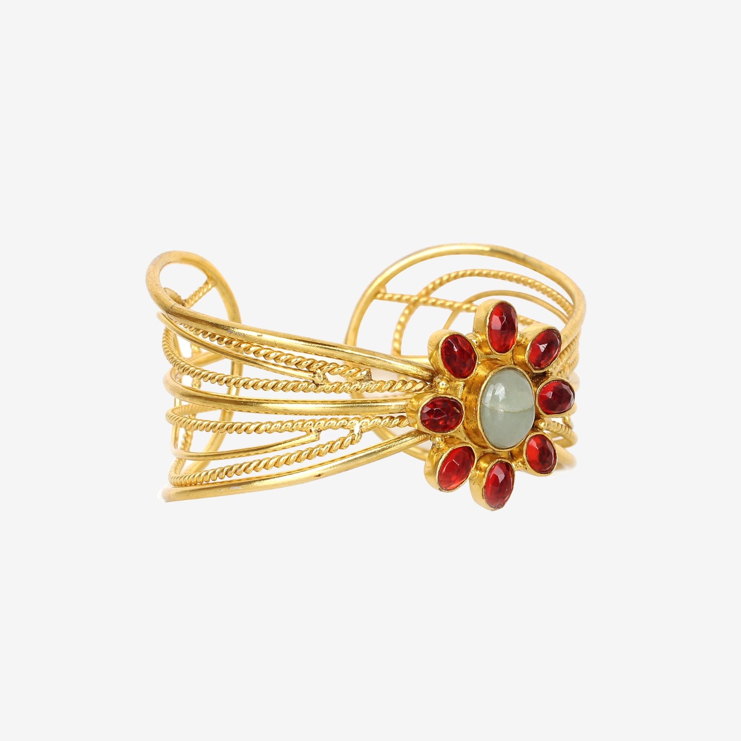 Mandarian Garnet & Aquamarine Hydro Gold Plated Brass Bangle