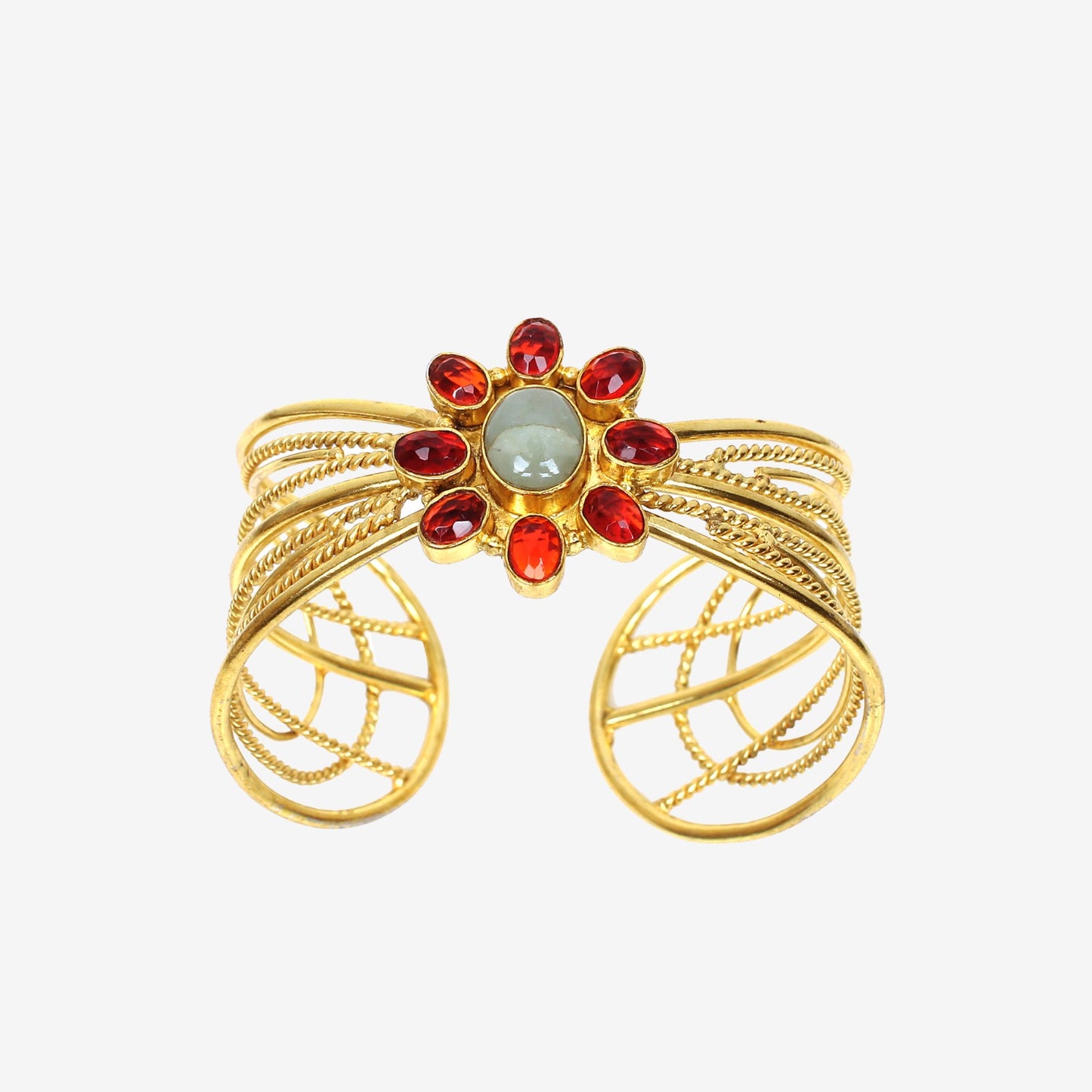 Mandarian Garnet & Aquamarine Hydro Gold Plated Brass Bangle