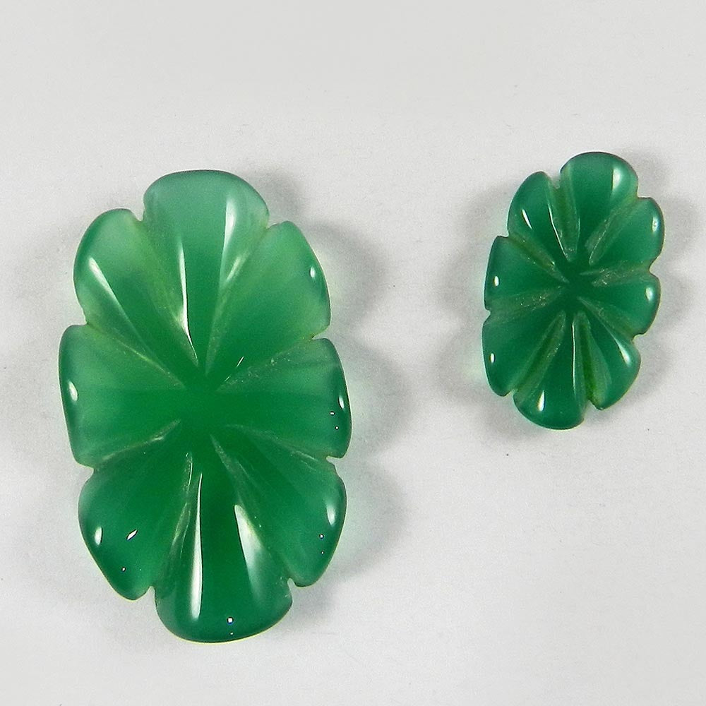 2 Pcs Green Onyx Flower Shape Carving IG4034