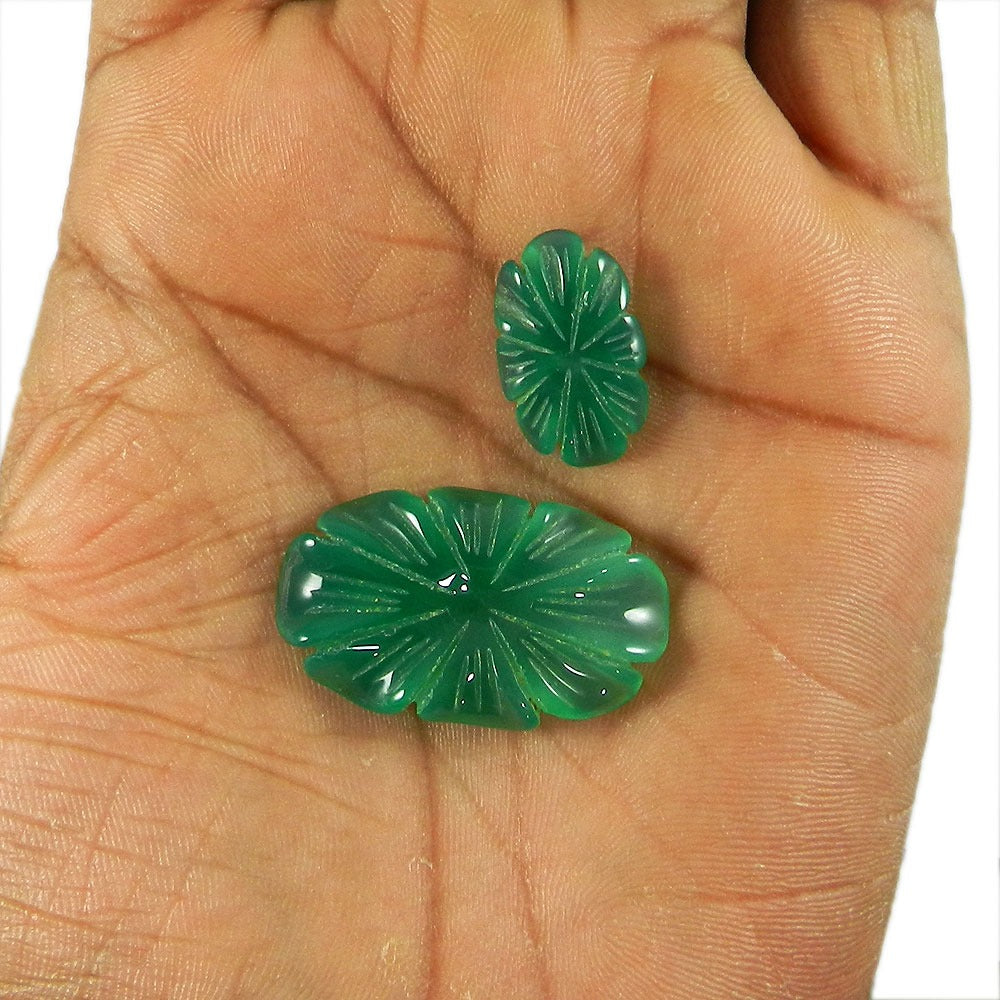 2 Pcs Green Onyx Flower Shape Carving IG4034