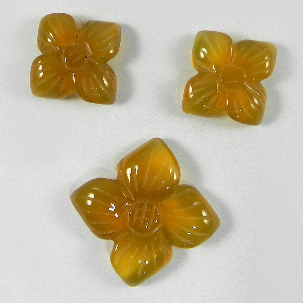 3 Pcs Yellow Onyx Flower Shape Carving IG4032