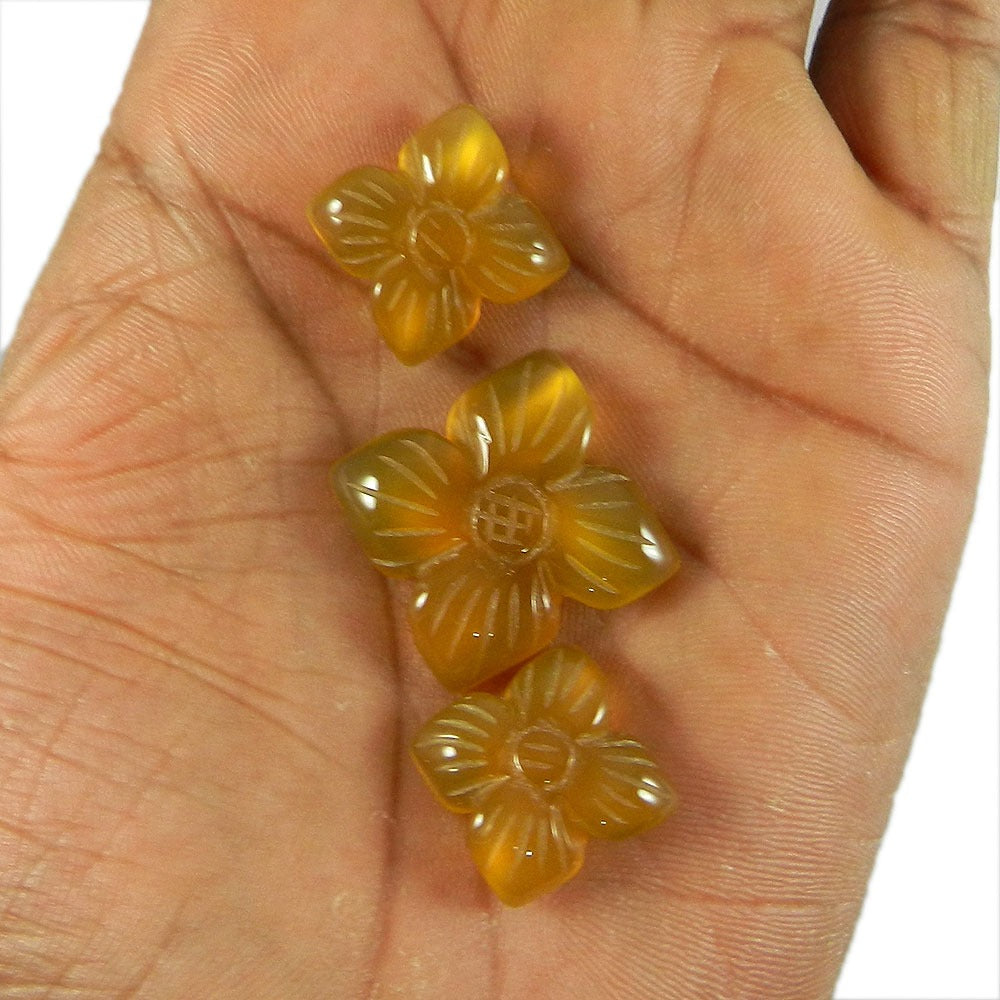 3 Pcs Yellow Onyx Flower Shape Carving IG4032