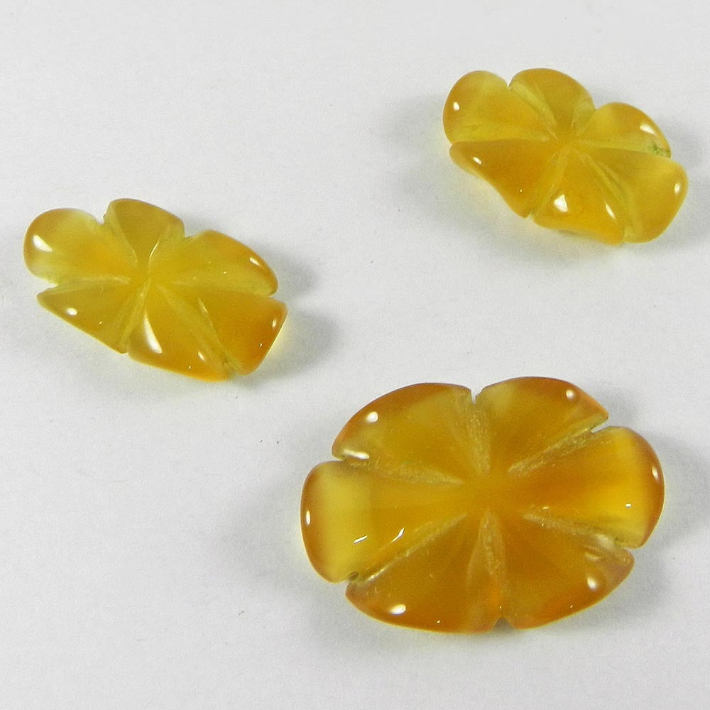 3 Pcs Yellow Onyx Flower Shape Carving IG4029