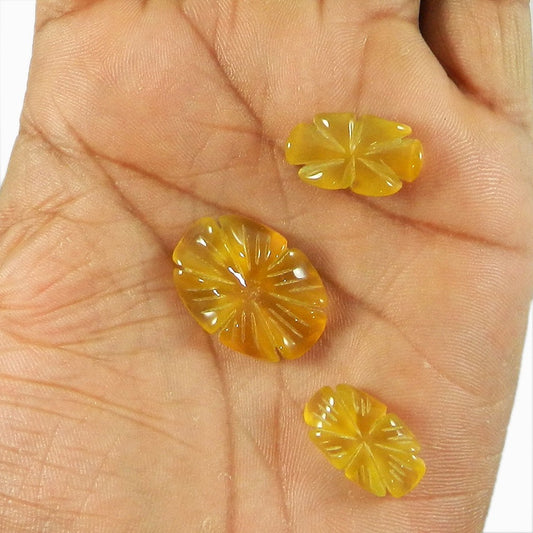 3 Pcs Yellow Onyx Flower Shape Carving IG4029