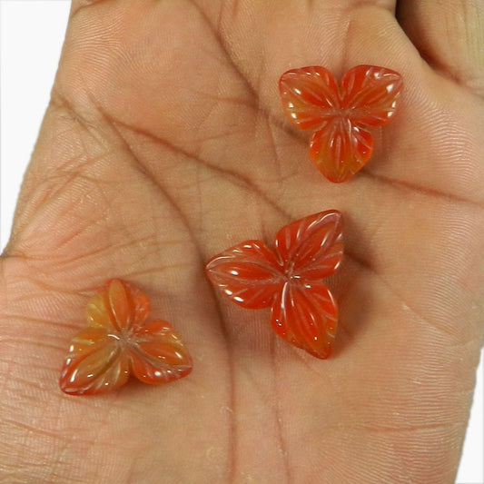 3 Pcs Red Onyx Flower Shape Carving IG4025