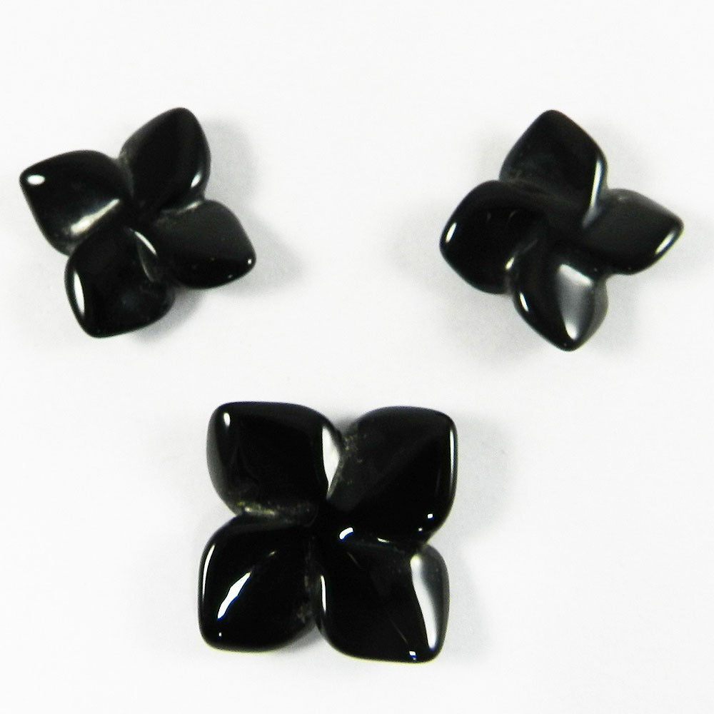 3 Pcs Black Onyx Flower Shape Carving IG4024