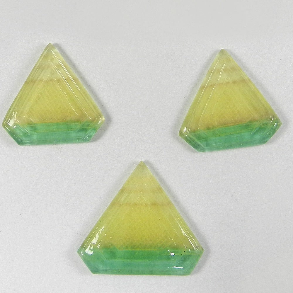 3 Pcs Multi Fluorite Carving 26x26mm Shield Cut 15.68 Cts