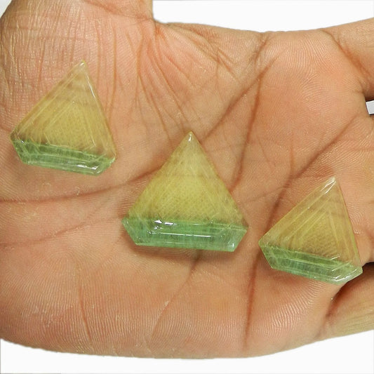 3 Pcs Multi Fluorite Carving 26x26mm Shield Cut 15.68 Cts