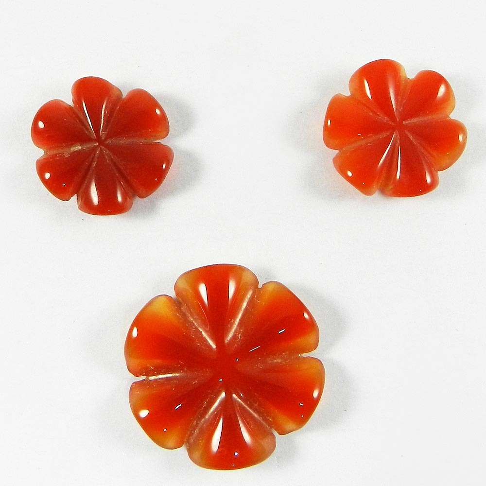 3 Pcs Red Onyx Flower Shape Carving IG4021