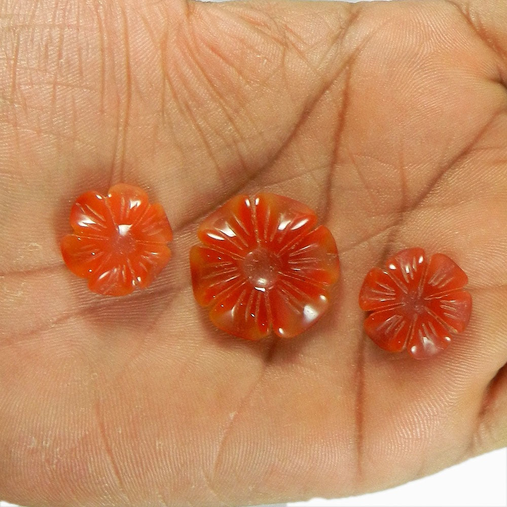 3 Pcs Red Onyx Flower Shape Carving IG4021