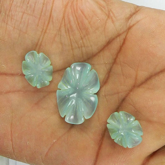 3 Pcs Aqua Chalcedony Onyx Carving IG4019