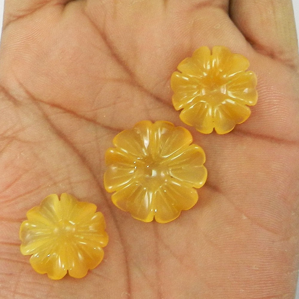 3 Pcs Yellow Onyx Flower Shape Carving IG4018