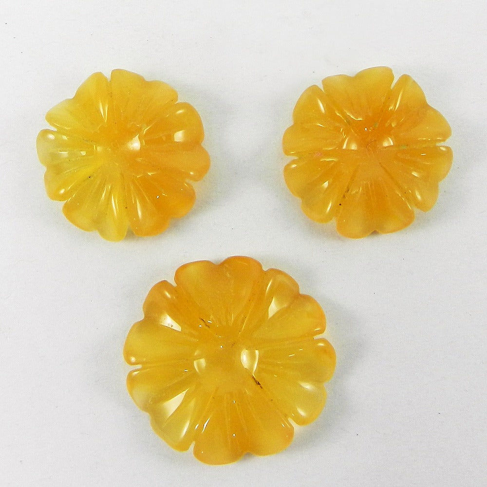 3 Pcs Yellow Onyx Flower Shape Carving IG4018