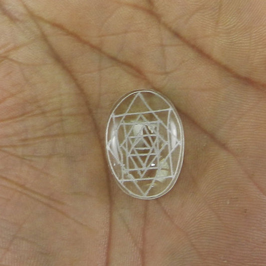 Crystal Carving Shree Yantra 24x17mm Oval Cabochon 22.8 Cts