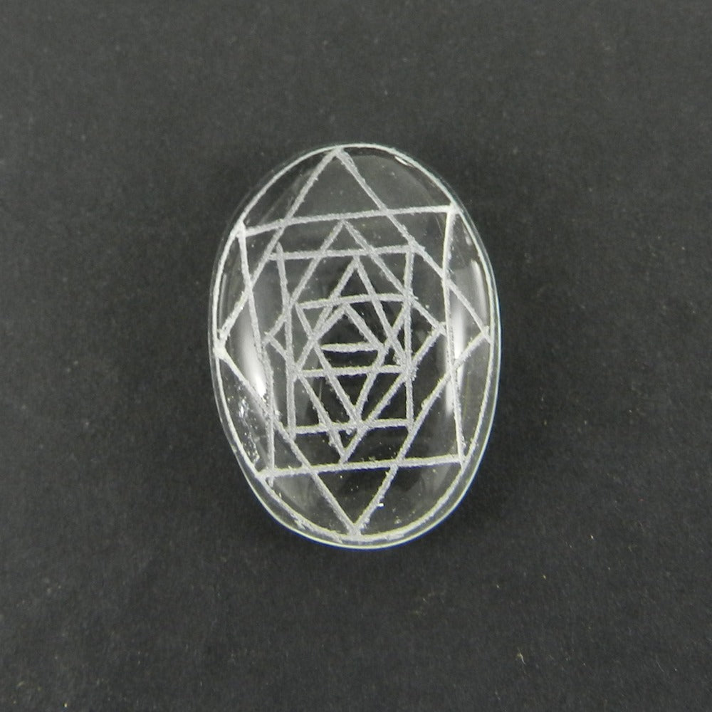 Crystal Carving Shree Yantra 24x17mm Oval Cabochon 22.8 Cts