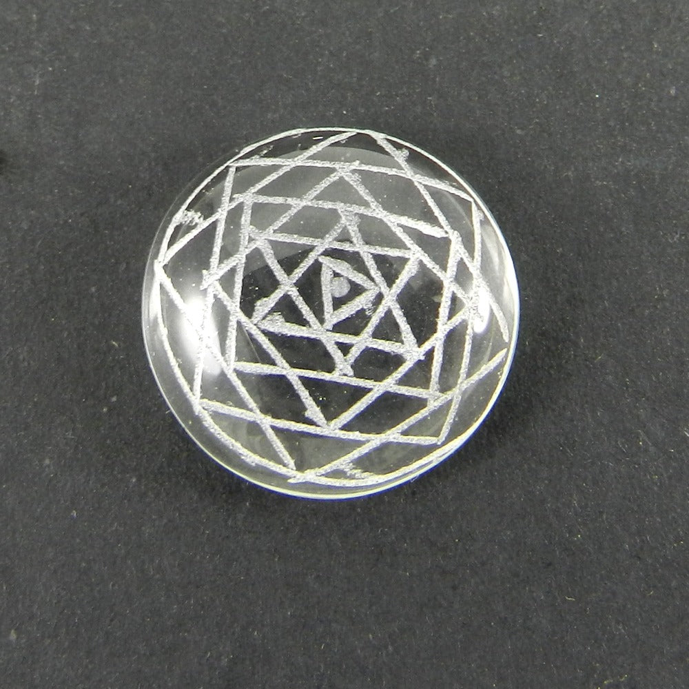 Crystal Carving Shree Yantra 17mm Round Cabochon 12.9 Cts