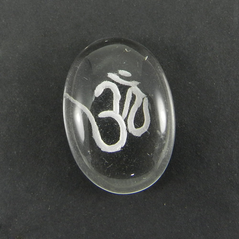 Crystal Carving OM Yantra 27x19mm Oval Cabochon 35.8 Cts