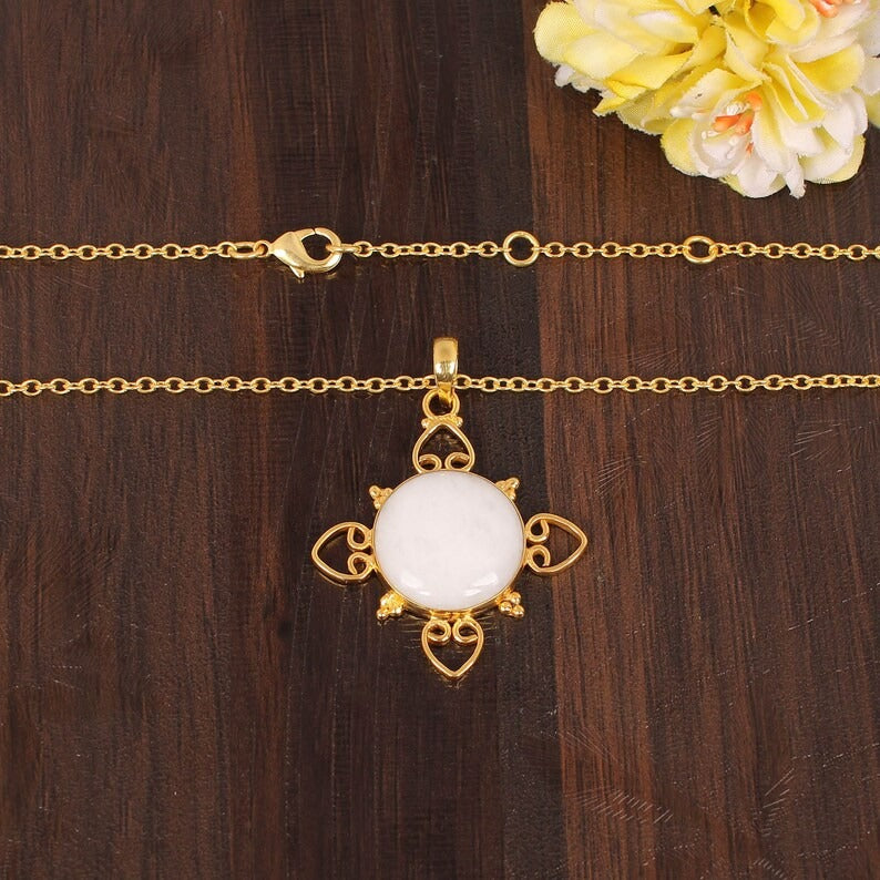 Natural White King Gemstone Gold Plated Brass Necklace