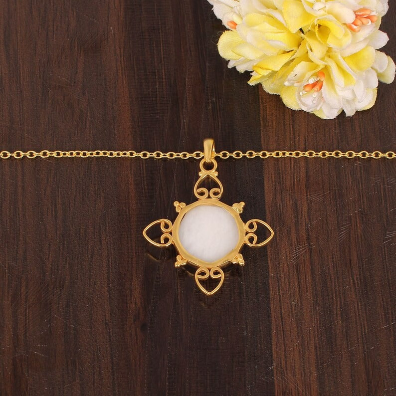 Natural White King Gemstone Gold Plated Brass Necklace