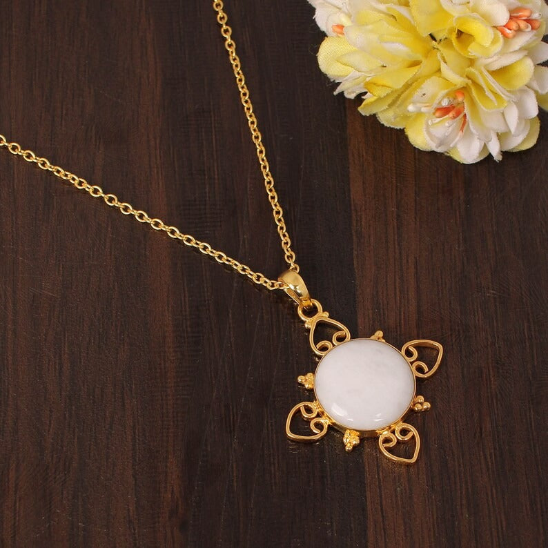 Natural White King Gemstone Gold Plated Brass Necklace