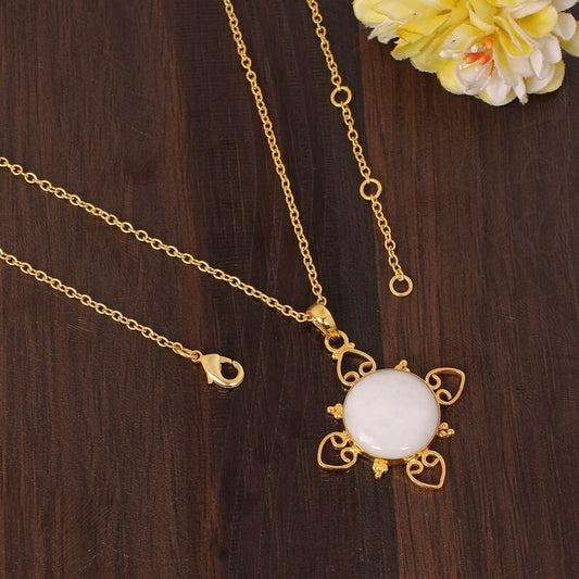 Natural White King Gemstone Gold Plated Brass Necklace