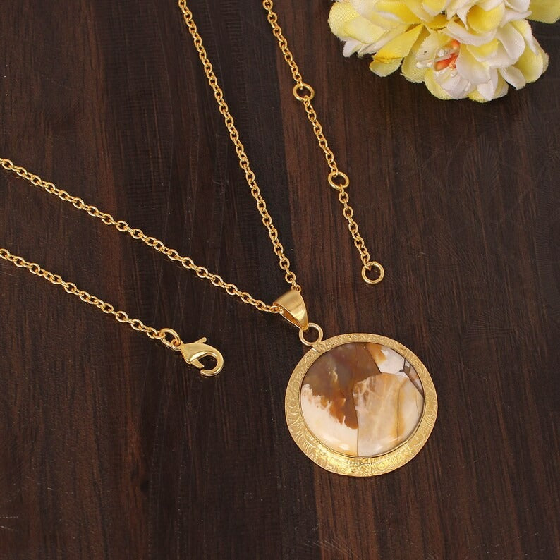 Brecciated Mookaite Jasper Gemstone Gold Plated Brass Necklace