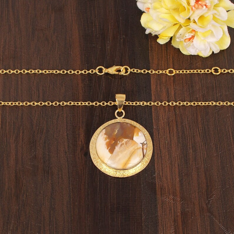 Brecciated Mookaite Jasper Gemstone Gold Plated Brass Necklace