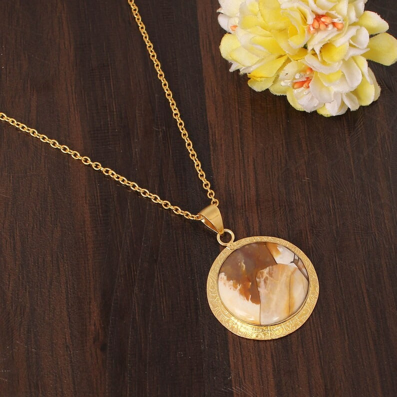 Brecciated Mookaite Jasper Gemstone Gold Plated Brass Necklace