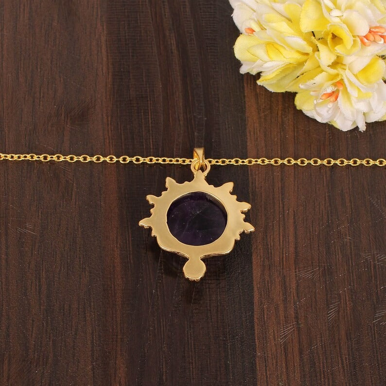 Natural Purple Amethyst Gemstone Gold Plated Brass Necklace