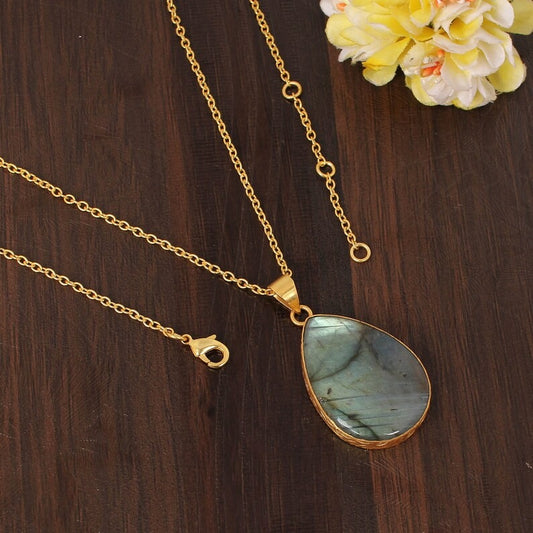 Natural Labradorite Gemstone Gold PLated Brass Necklace