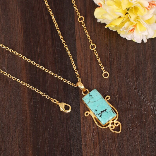 Natural Tibetan  Turquoise Gold Plated Brass Necklace