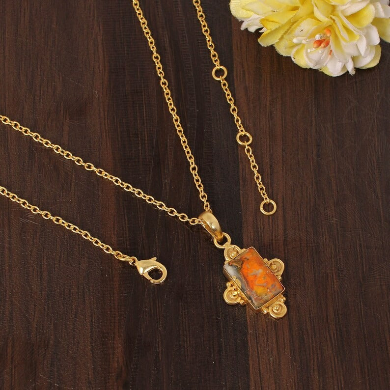 Bumble Bee Jasper Gemstone Gold Plated Brass Necklace