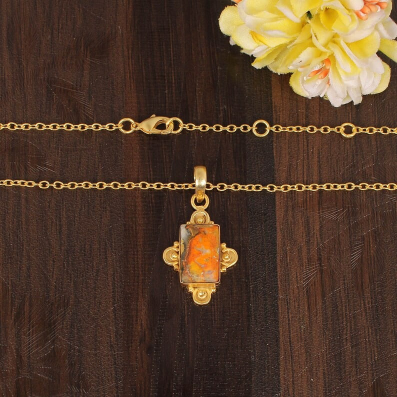 Bumble Bee Jasper Gemstone Gold Plated Brass Necklace