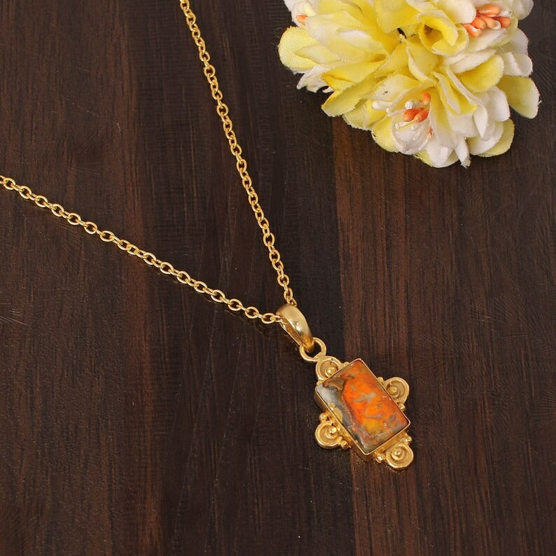 Bumble Bee Jasper Gemstone Gold Plated Brass Necklace