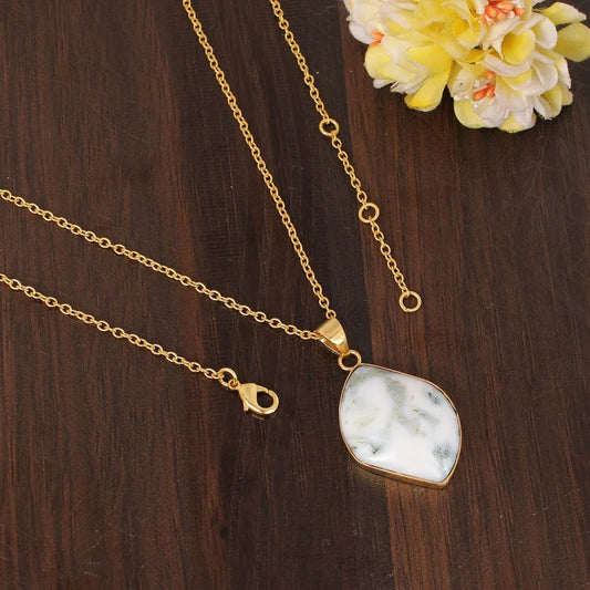 Natural Moss Agate Gemstone Gold Plated Necklace