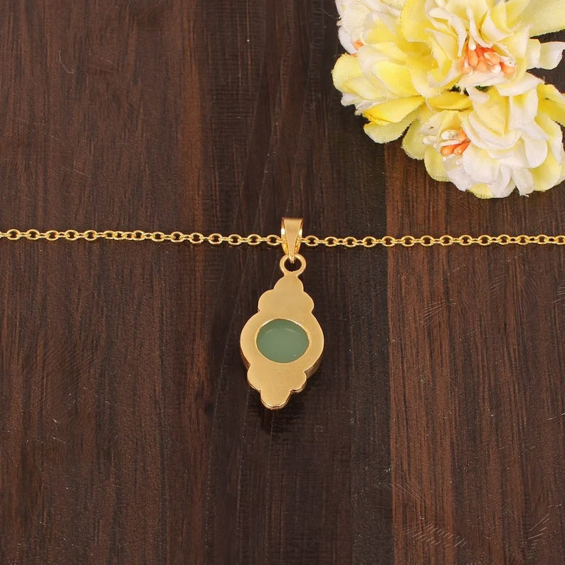 Green Chalcedony Gemstone Gold Plated Necklace