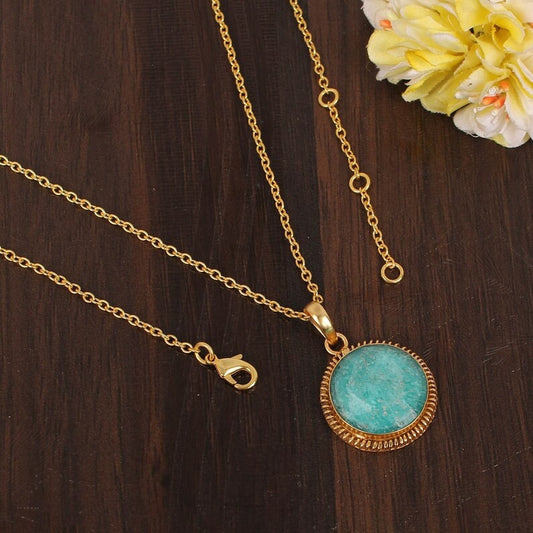 Natural Blue Amazonite Gemstone Gold Plated Brass Necklace