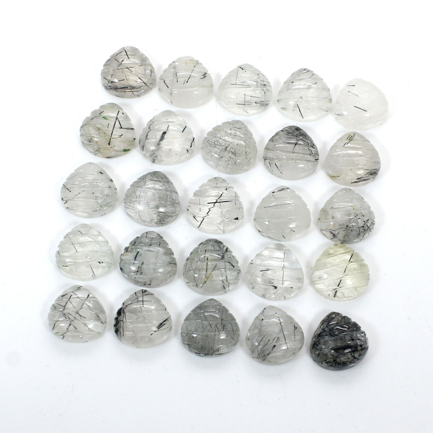 26 Pcs Natural Black Rutile Quartz 14x14mm Heart Carving 250.05 Cts Wholesale Lots