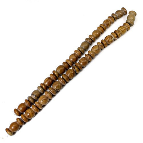 Natural Picture Jasper 16 Inch Wood carving 356.05 Cts 21x11mm Beads Strand