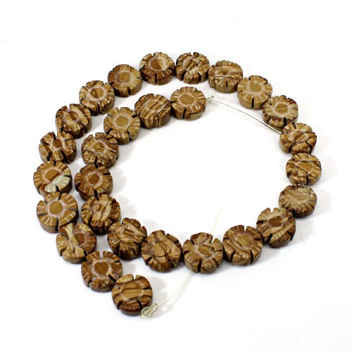 Natural Picture Jasper 15 Inch Flower Wood Carving 13mm 255.75 Cts Beads Strand