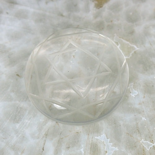 Crystal Carving Shree Yantra Round Cabochon 22mm 32.55 Cts Loose Gemstone