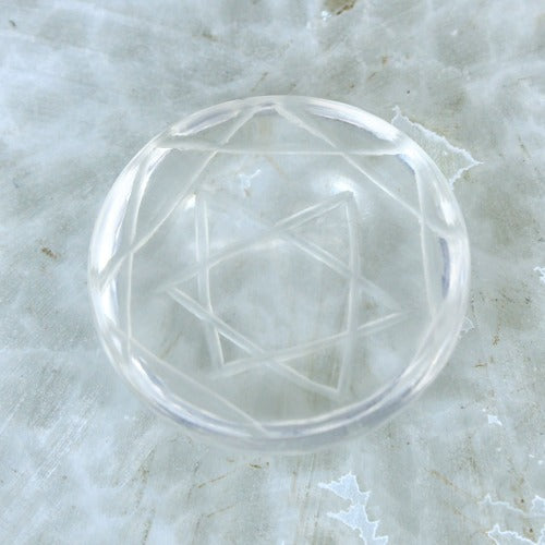 Crystal Carving Shree Yantra Round Cabochon 22mm 32.55 Cts Loose Gemstone