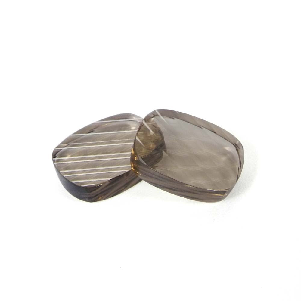 Smoky Quartz 16x12mm Pineapple Carved Cushion Plate 8.45 Cts