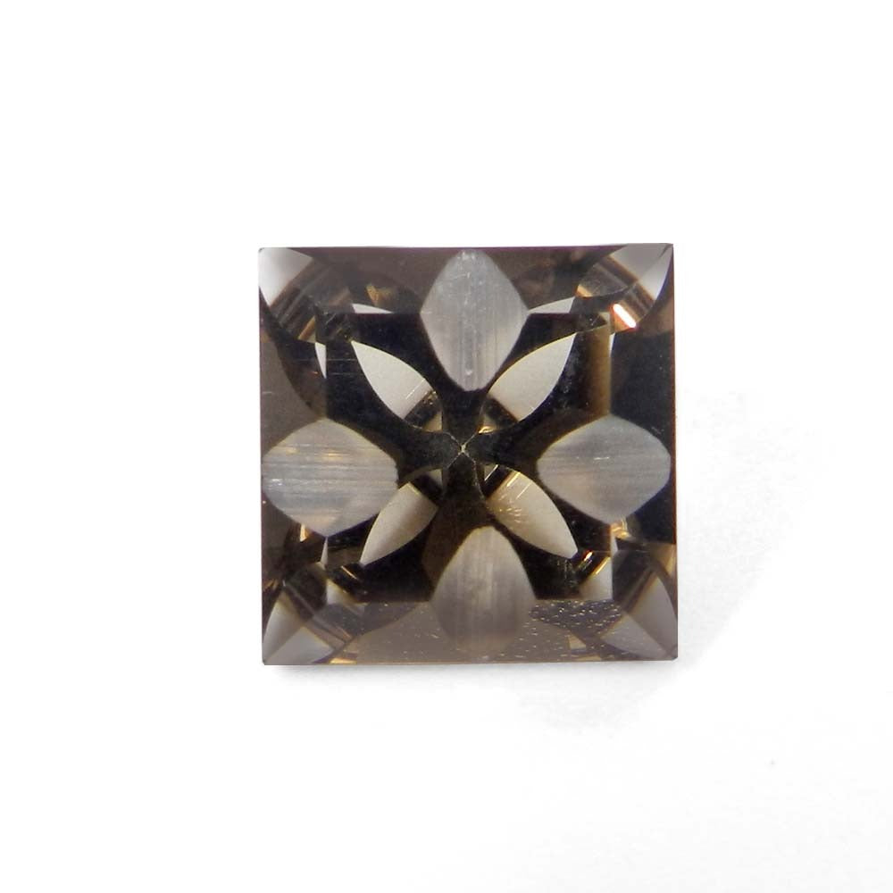 Smoky Quartz 11x11mm Carved Bufftop Square Cut 5.65 Cts