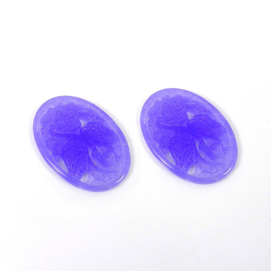 1 Pair Blue Jade Carving 32x23mm Oval 30.70 Cts