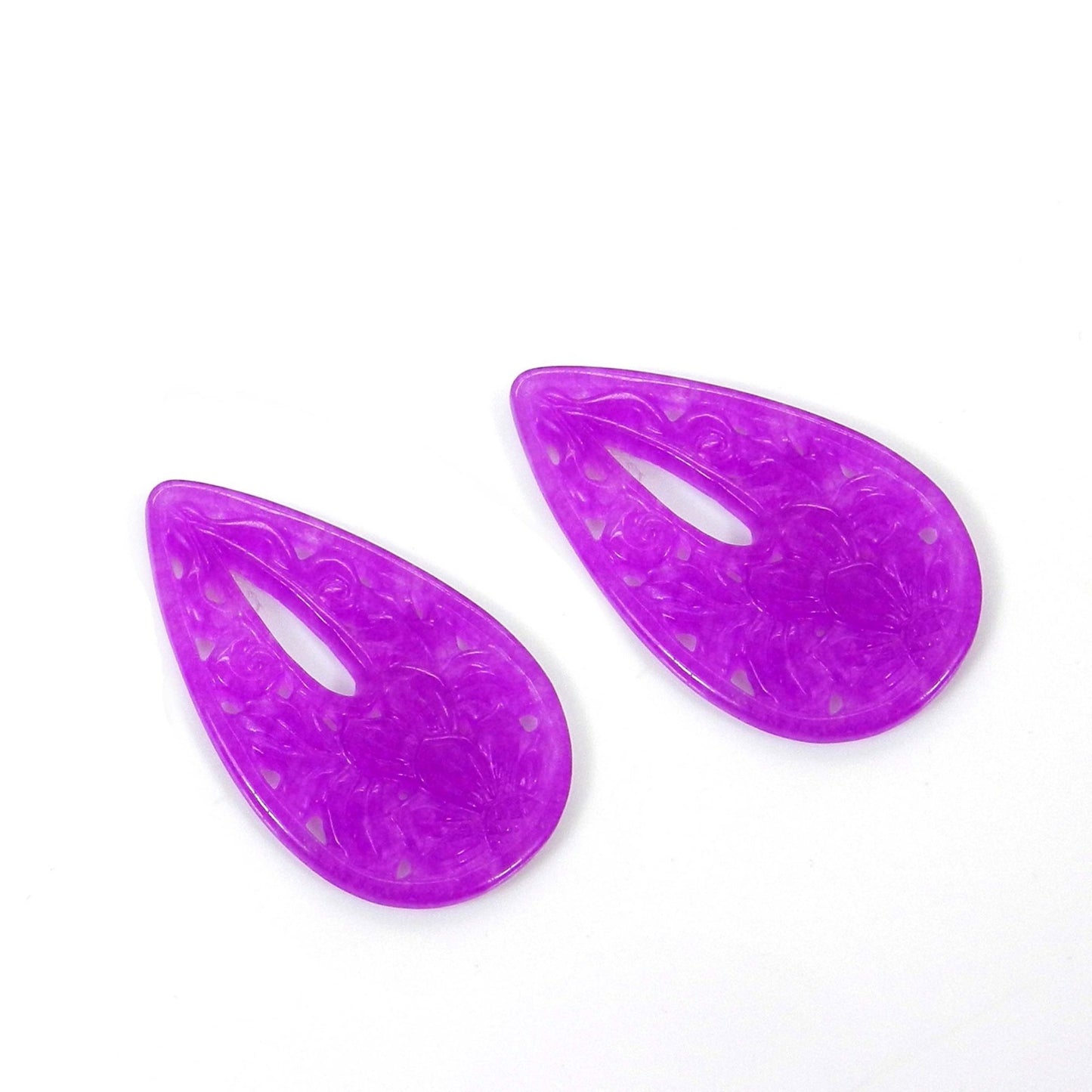 1 Pair Purple Jade Carving 41x24mm Pear 35.35 Cts